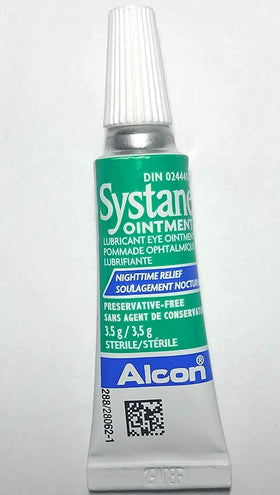 Systane tubes on nightstand lifestyle scene suggesting convenient overnight protection