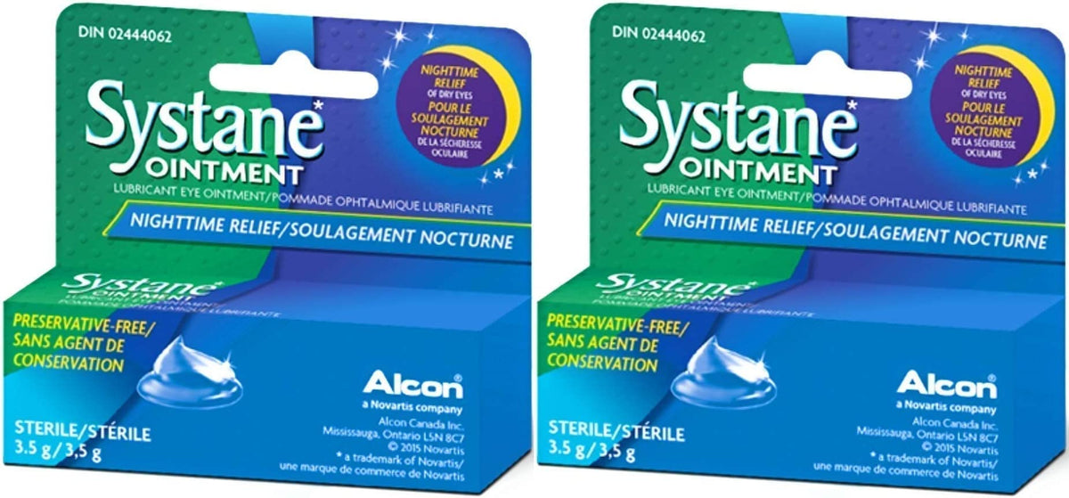 Systane pack front view showing two tubes and new packaging, clear supply benefit