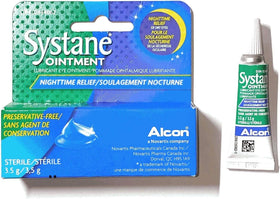 Systane tube in hand size comparison illustrating compact 3.5g tubes for travel
