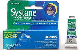 Systane tube closeup label highlighting ingredients and easy‑to‑read packaging benefit