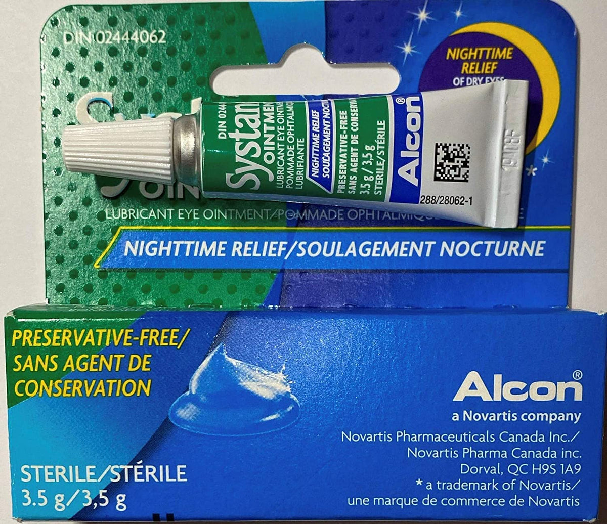 Systane tube open applying a small ribbon to fingertip for straightforward bedtime use