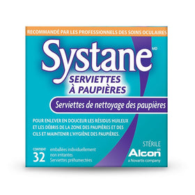 Systane wipe next to ruler showing compact 8.128cm packet size