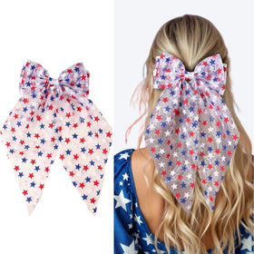 syyoo front view patriotic tulle bow shows bold colors and festive style