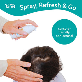 T is for Tame application in use on child hair demonstrating quick oil absorption benefit