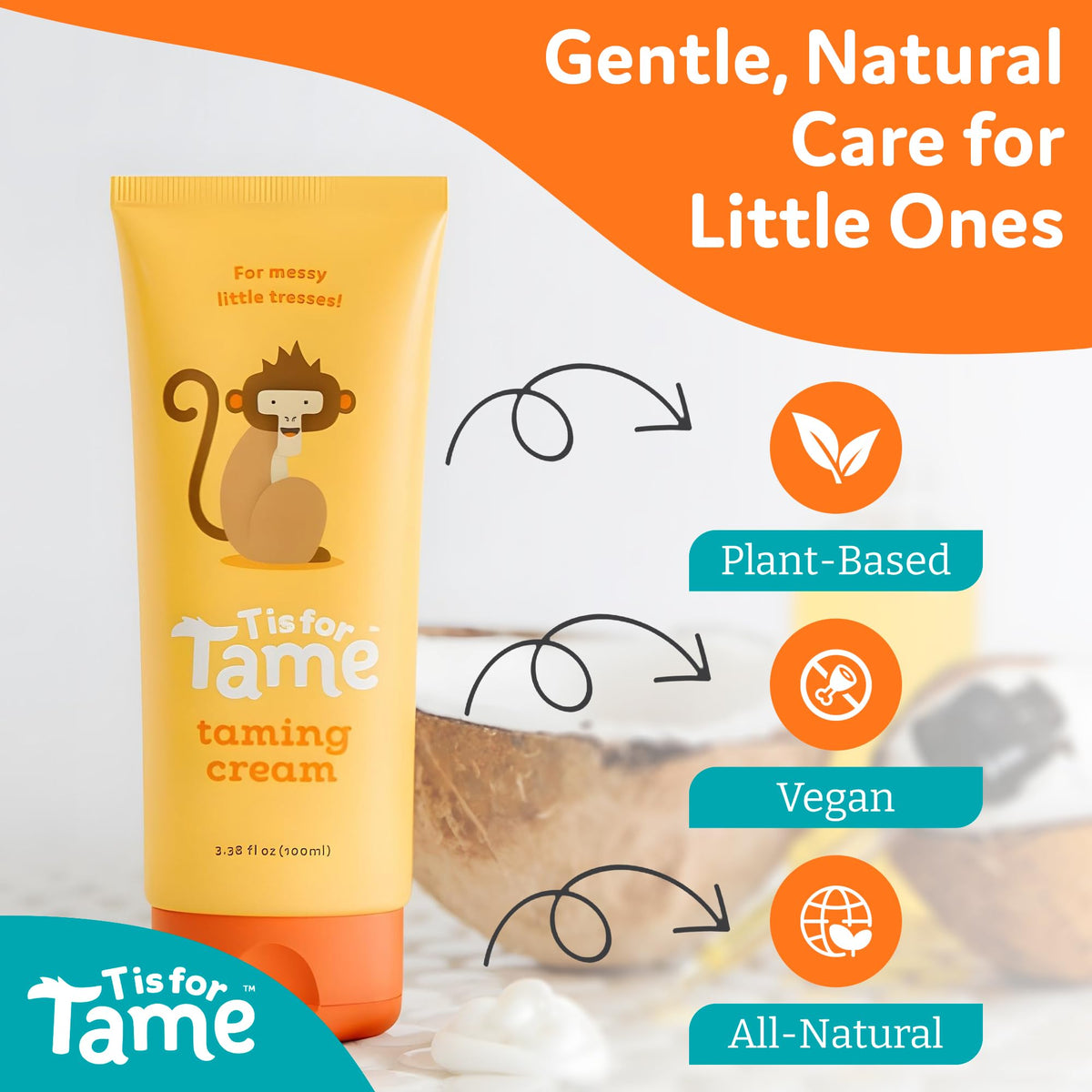 T is for Tame being applied to child hair for easier brushing