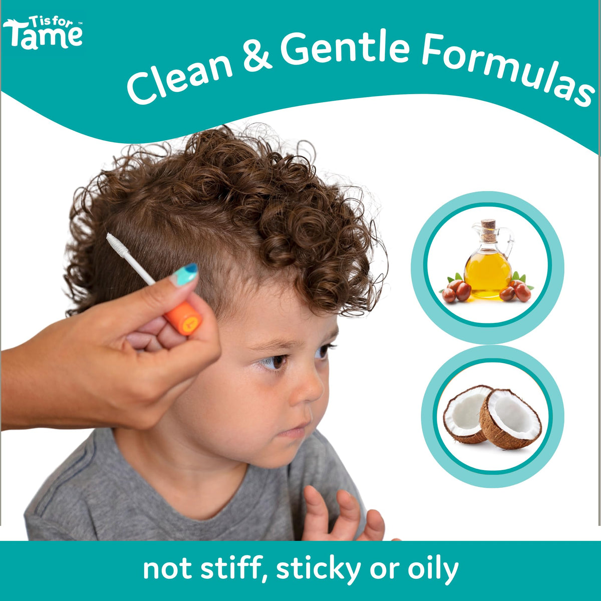 T is for Tame wand held in hand to show 0.5 fl oz travel size