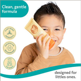 T is for Tame label close-up showing vitamin E and natural ingredients benefit