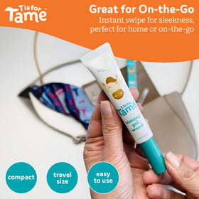 T is for Tame lifestyle image: parent using wand in bag-ready routine for fast styling benefit
