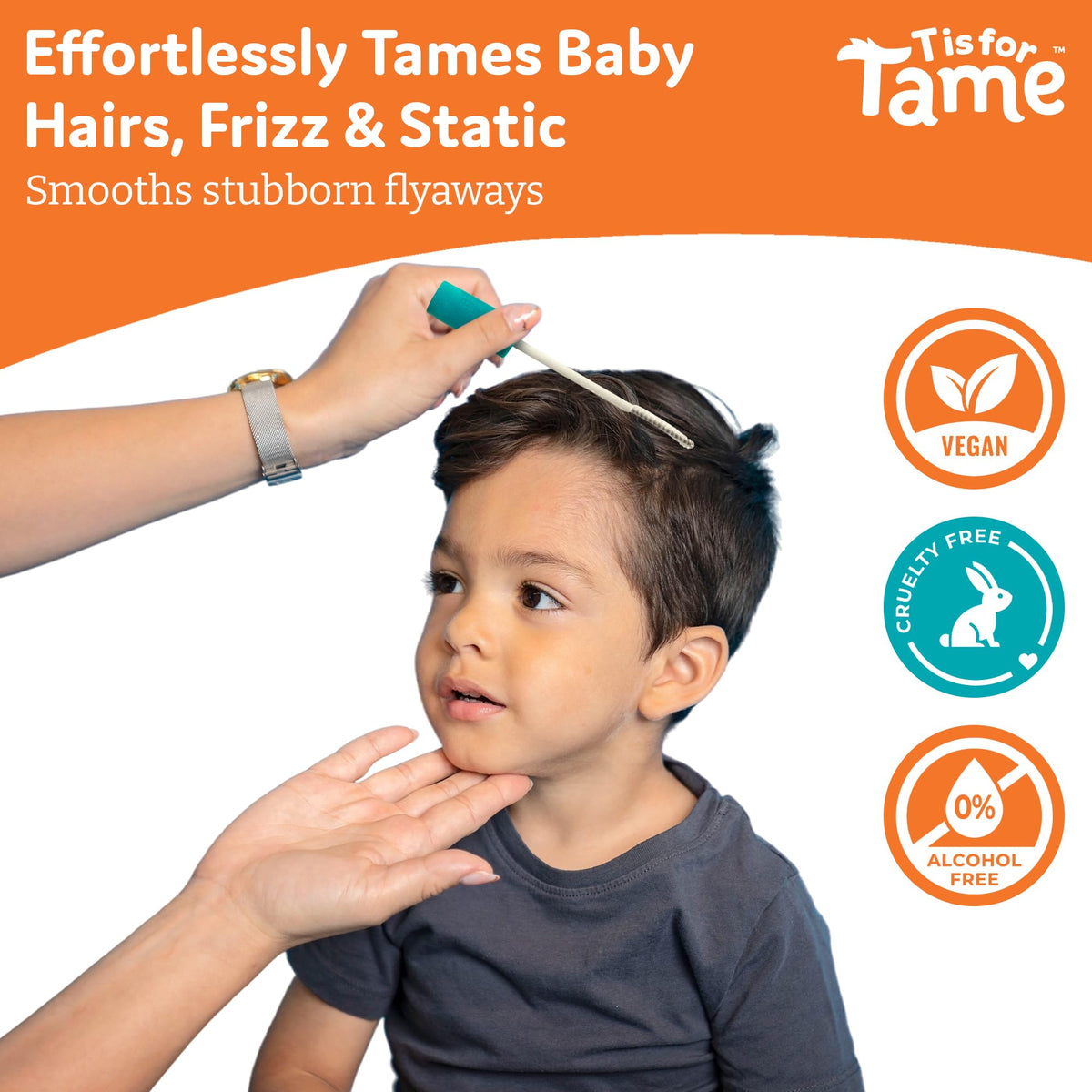 T is for Tame precision wand applicator close-up for targeted flyaway control benefit