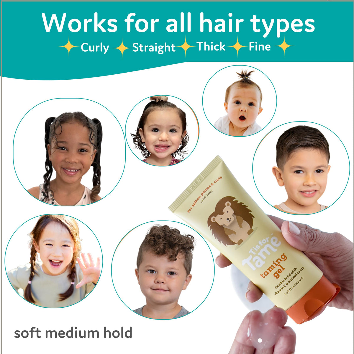 T is for Tame used in a neat ponytail illustrating soft hold and frizz control