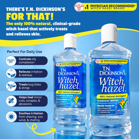 T.N. Dickinson's close-up label highlights 100% natural witch hazel purity benefit