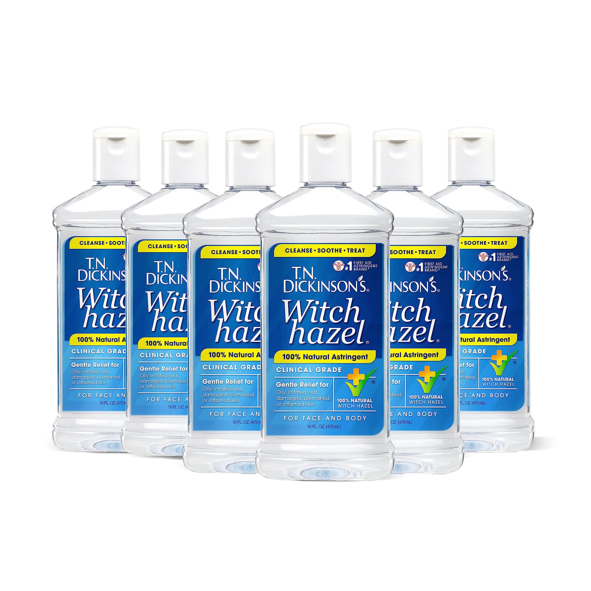 T.N. Dickinson's front packaging six-count shows travel-ready astringent benefits