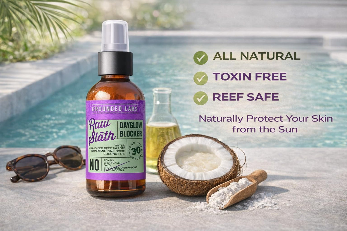 Tactilian Grounded Labs on beach scene protecting skin while being reef-safe benefit
