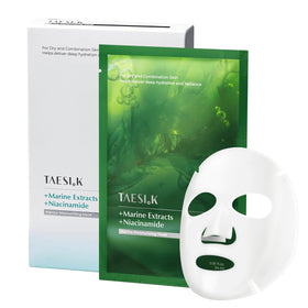 TAESI.K front packaging showing six hydrating sheet masks for daily dewy skin