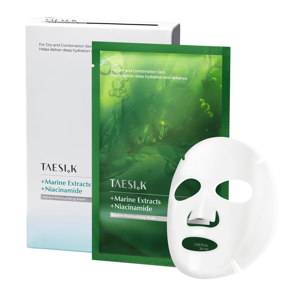 TAESI.K front packaging showing six hydrating sheet masks for daily dewy skin