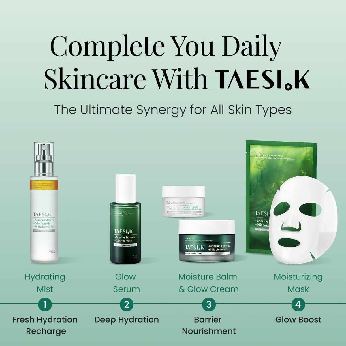 TAESI.K in bathroom routine lifestyle scene for morning skincare flow