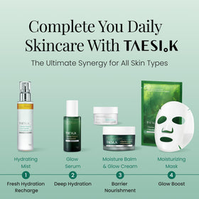 TAESI.K in bathroom routine lifestyle scene for morning skincare flow