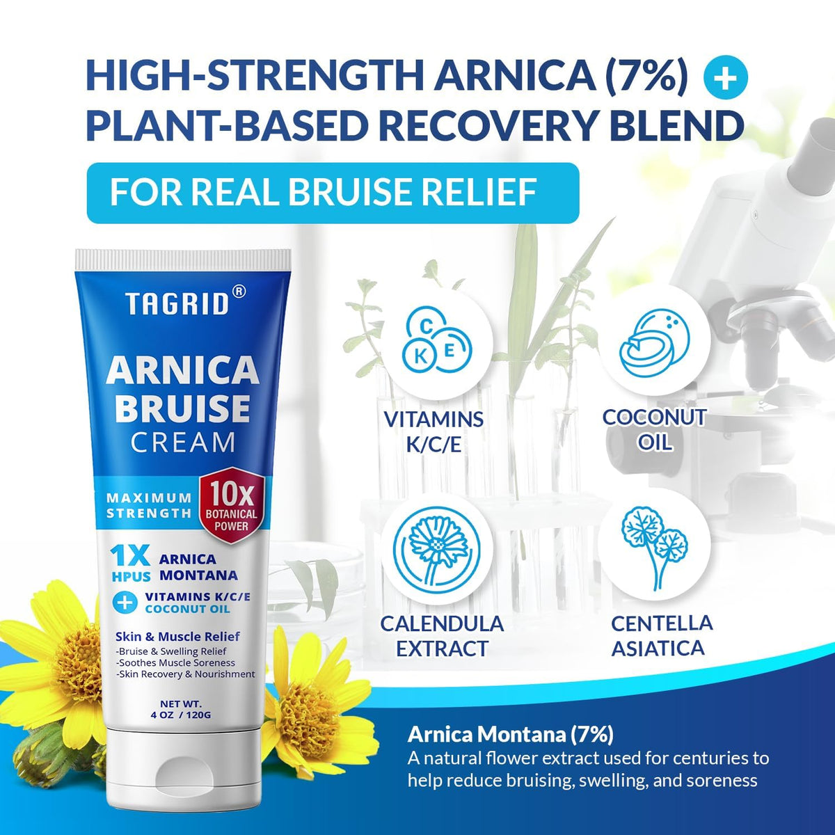 TAGRID arnica cream being applied to fingers to soothe muscle and joint discomfort