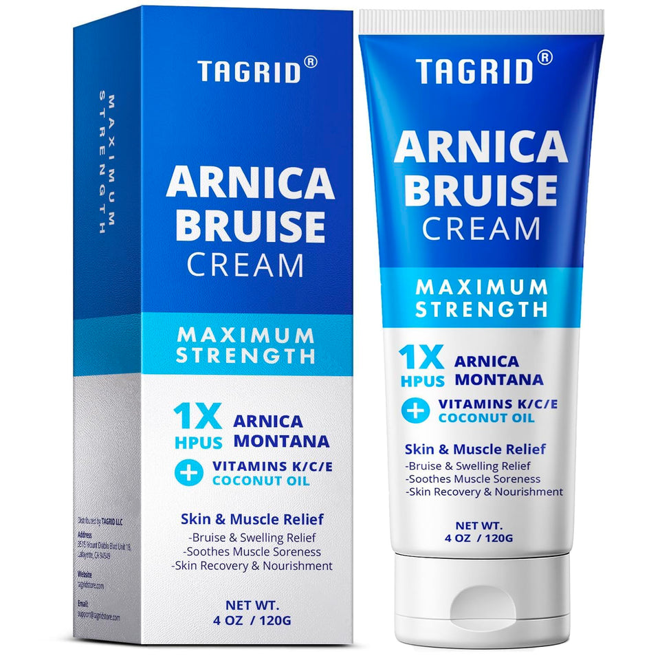 TAGRID arnica cream front tube showing branding and fast relief benefits