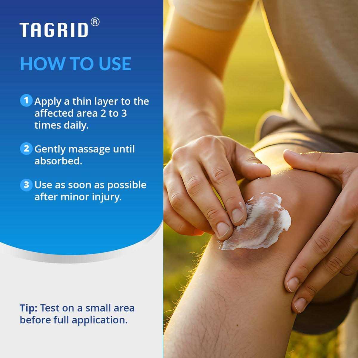 TAGRID arnica cream used by an athlete post-workout to relieve soreness