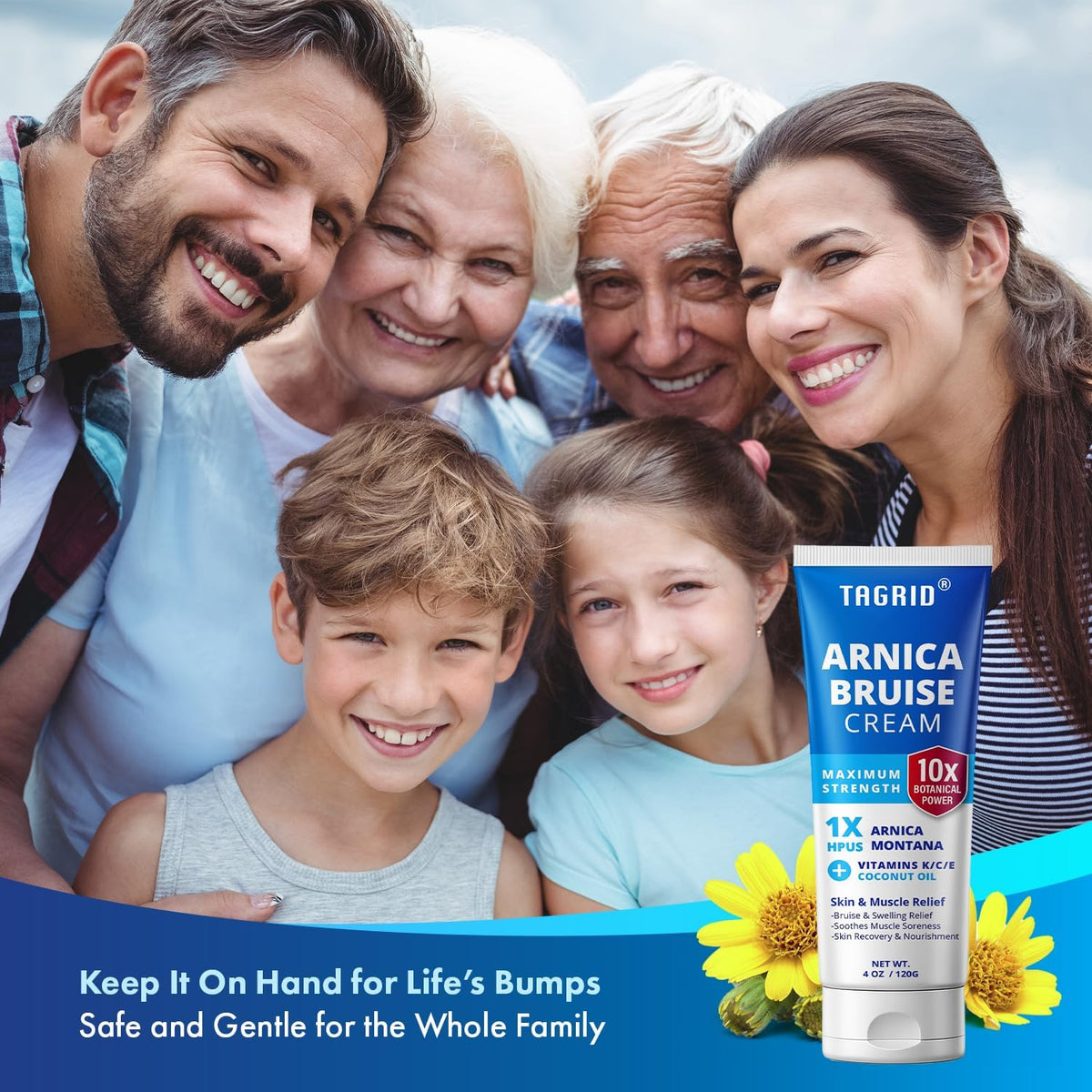 TAGRID arnica cream in a senior-care setting soothing fragile thin skin