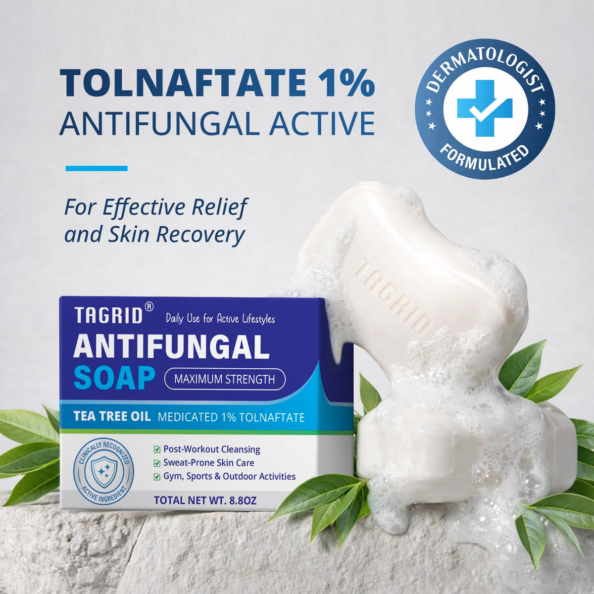TAGRID used in post-workout shower to freshen feet and skin
