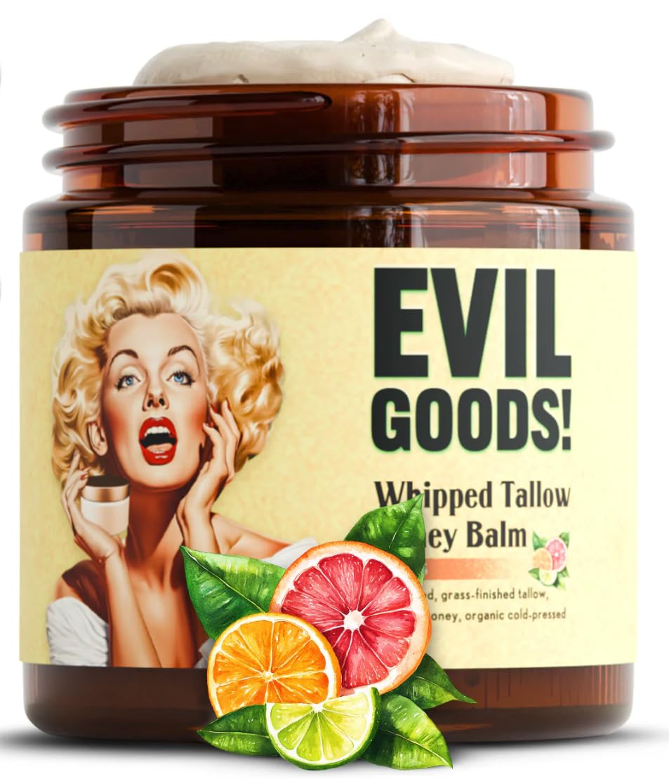 TALLOW BODY BALM front jar shot showing natural citrus balm and clear labeling