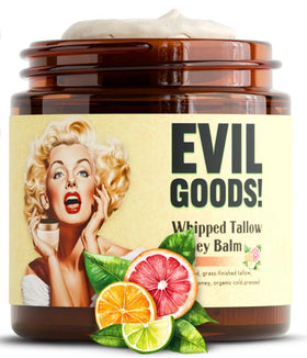 TALLOW BODY BALM front jar shot showing natural citrus balm and clear labeling