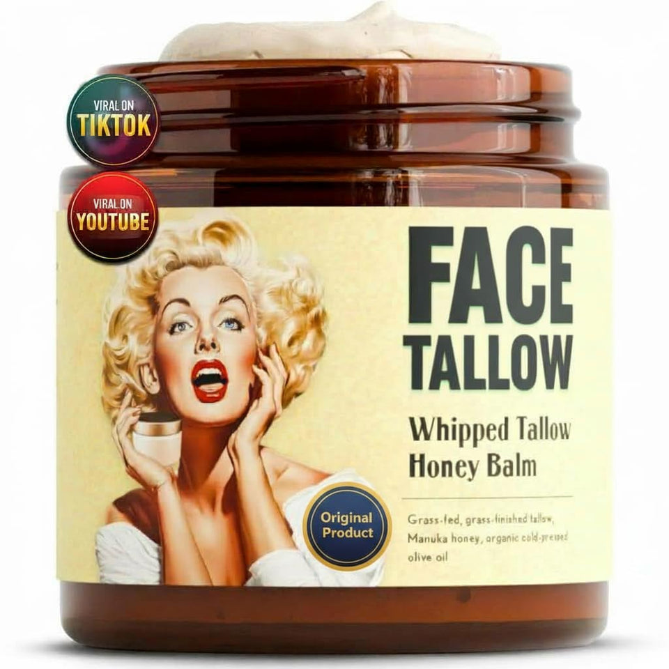 TALLOW BODY BALM front jar view showing label and packaging benefit: clean ingredients