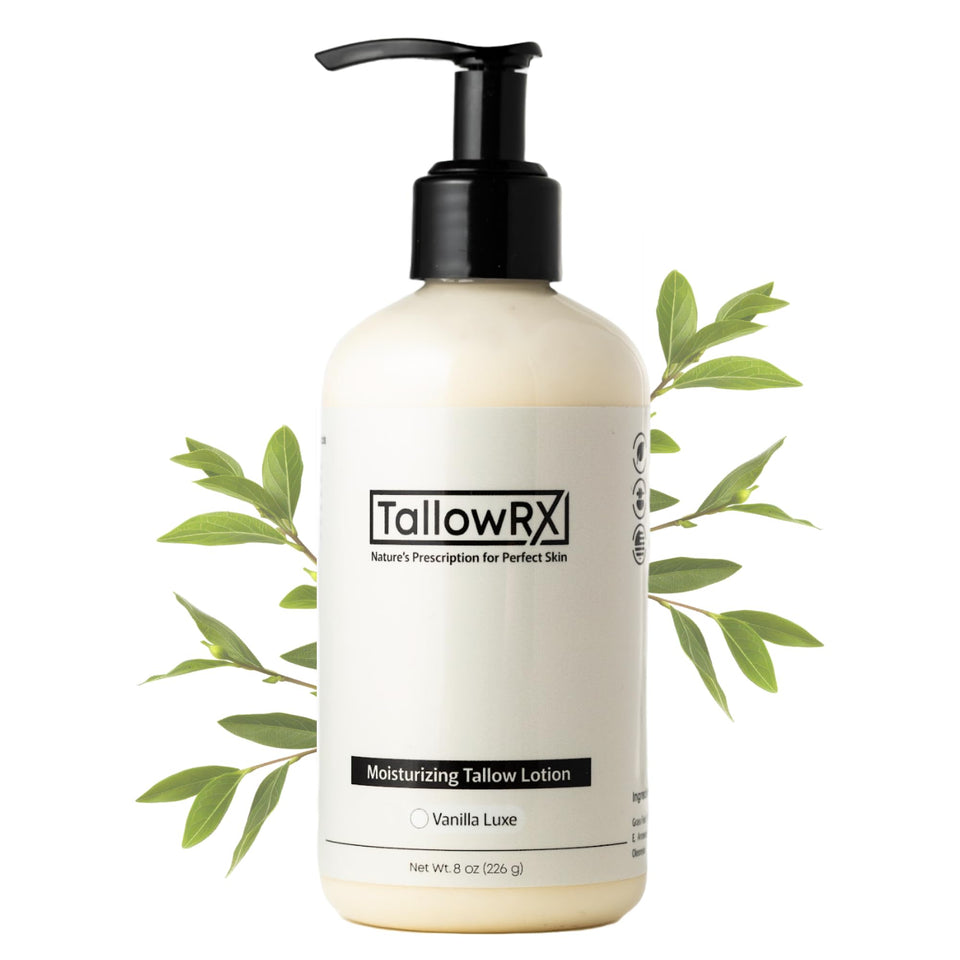 TALLOWRX front bottle showing vanilla label and calming benefit