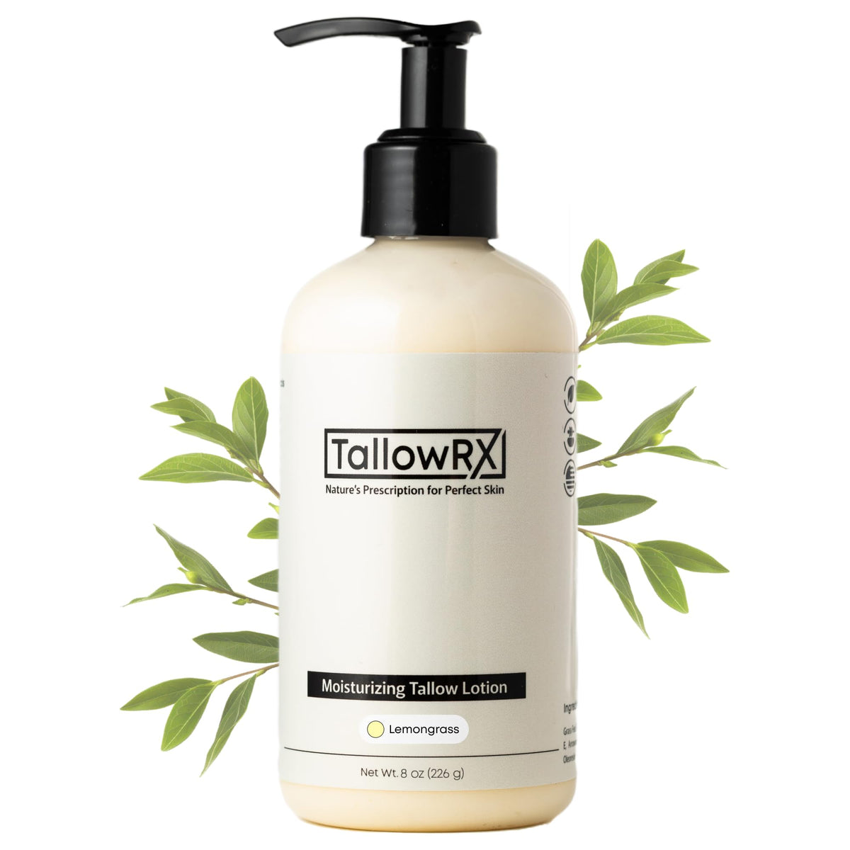 TALLOWRX front packaging showing lemongrass label and benefits