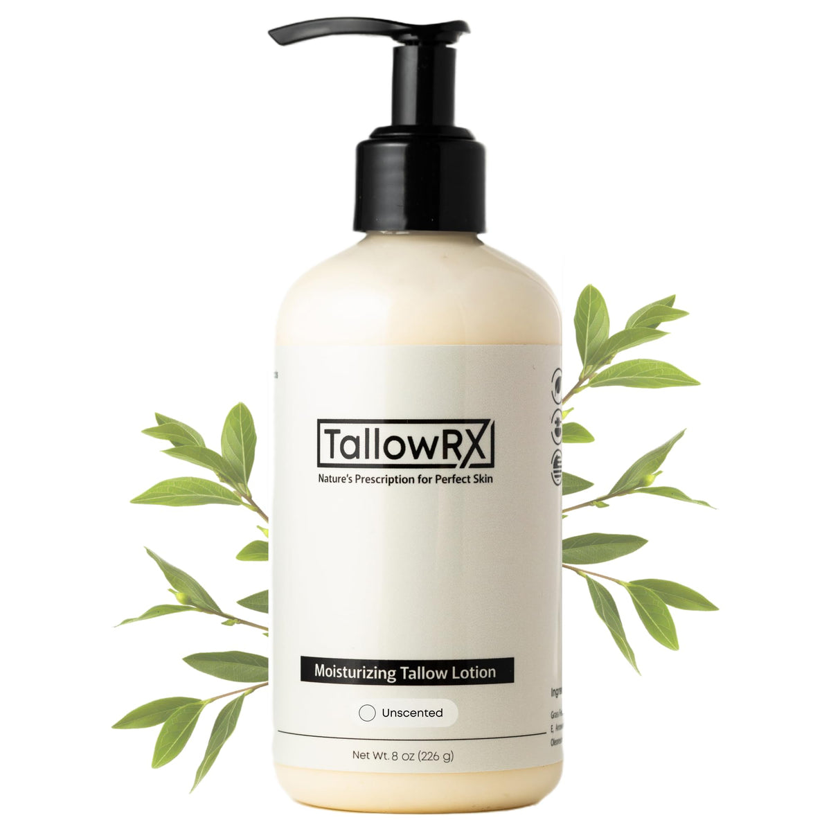 TALLOWRX front packaging showing label and clean unscented benefit