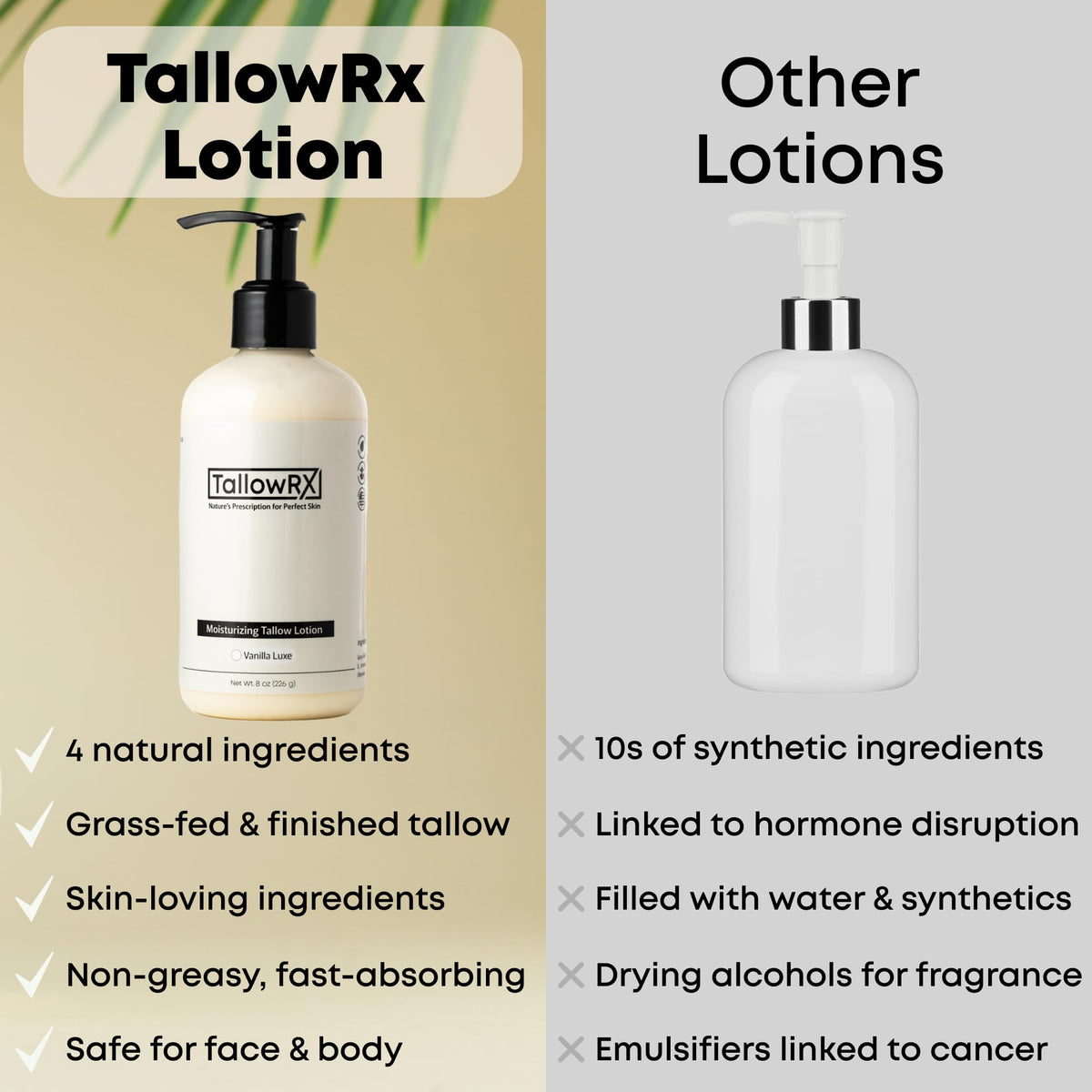 TALLOWRX lotion droplet from pump highlighting easy dispensing benefit