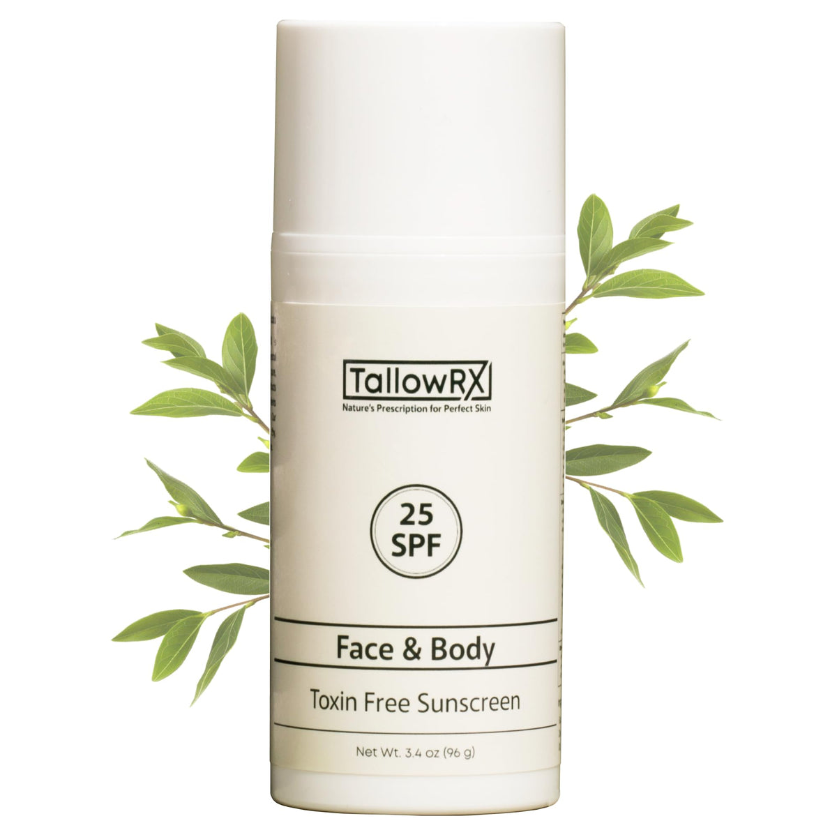 TALLOWRX front packaging showing SPF 25 and natural mineral protection benefits