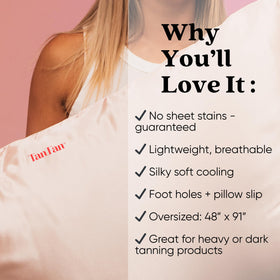 Tan Fan built-in pillow protector keeping pillows clean from tan products