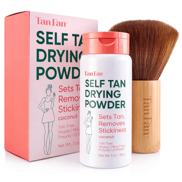 Tan Fan front packaging showing kit contents and coconut scent benefit