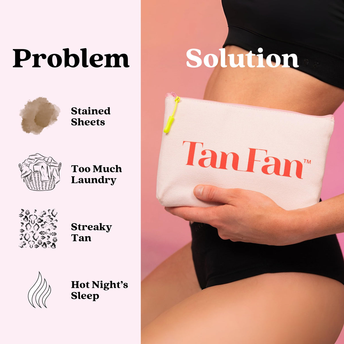 Tan Fan sleep sack in bedroom lifestyle protecting sheets after tanning