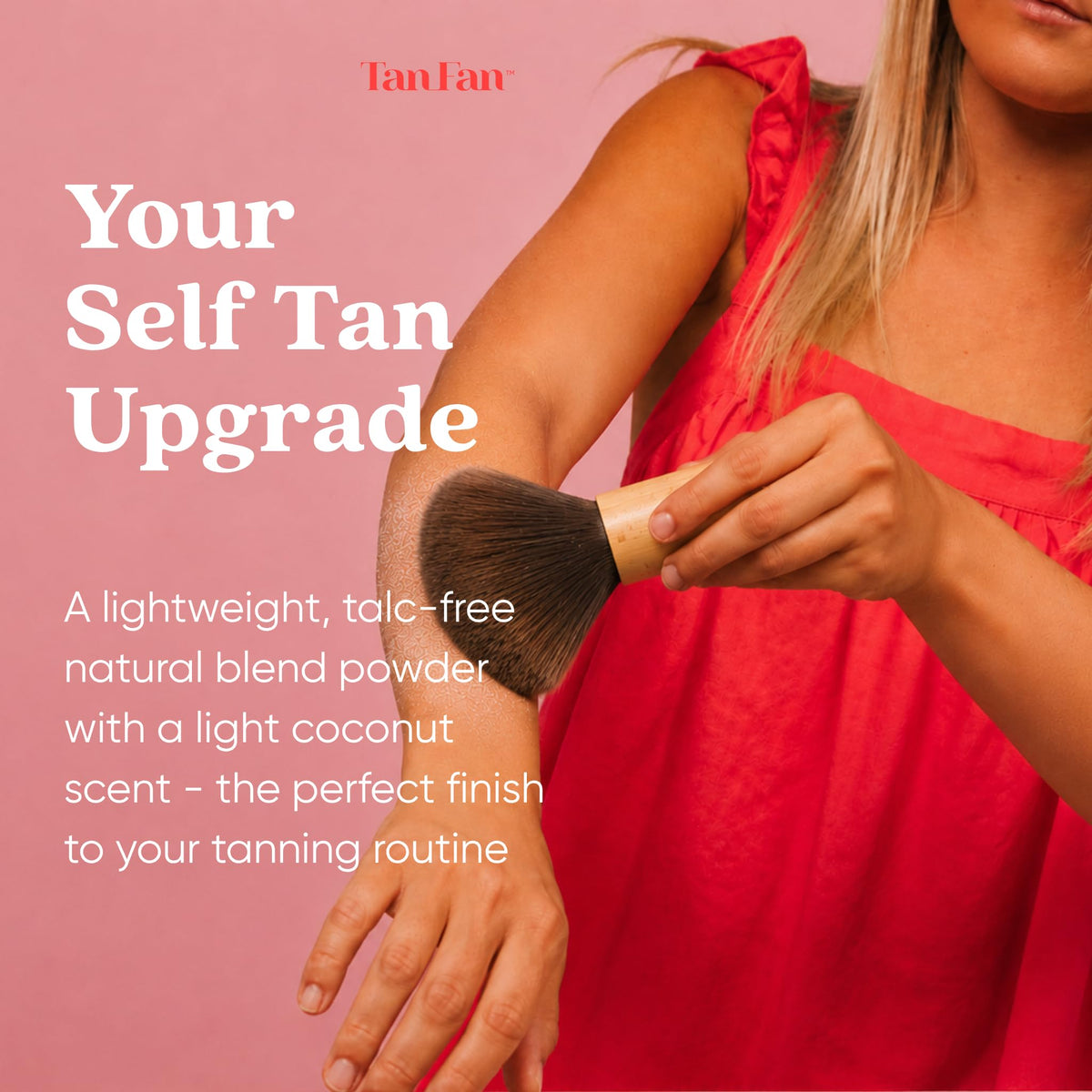 Tan Fan large eco-bamboo brush covering skin quickly for even finish