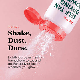 Tan Fan powder dusted on skin preventing stickiness and transfer
