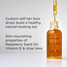 TAN-LUXE 10ml bottle shown next to a finger to show compact size