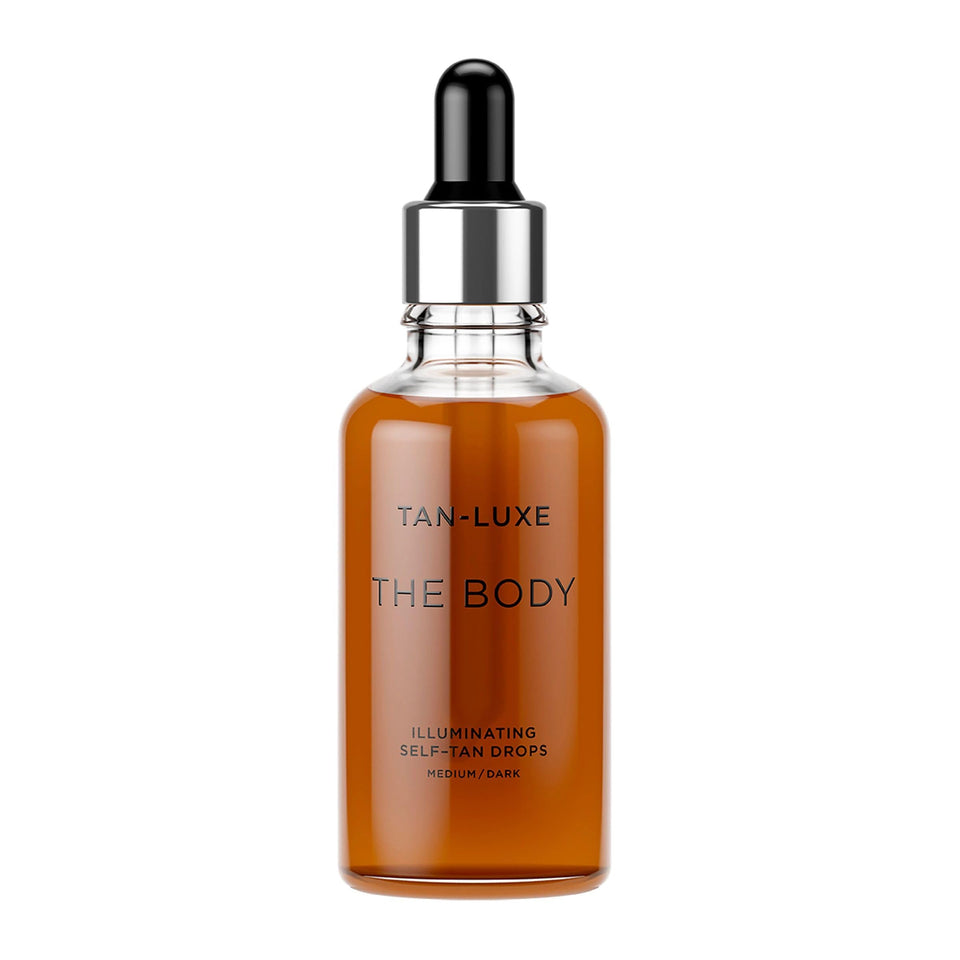 TAN-LUXE front packaging showing bottle and label, promotes easy application