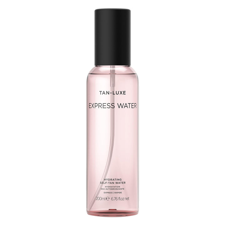 TAN-LUXE front bottle showing branding and compact travel size benefits