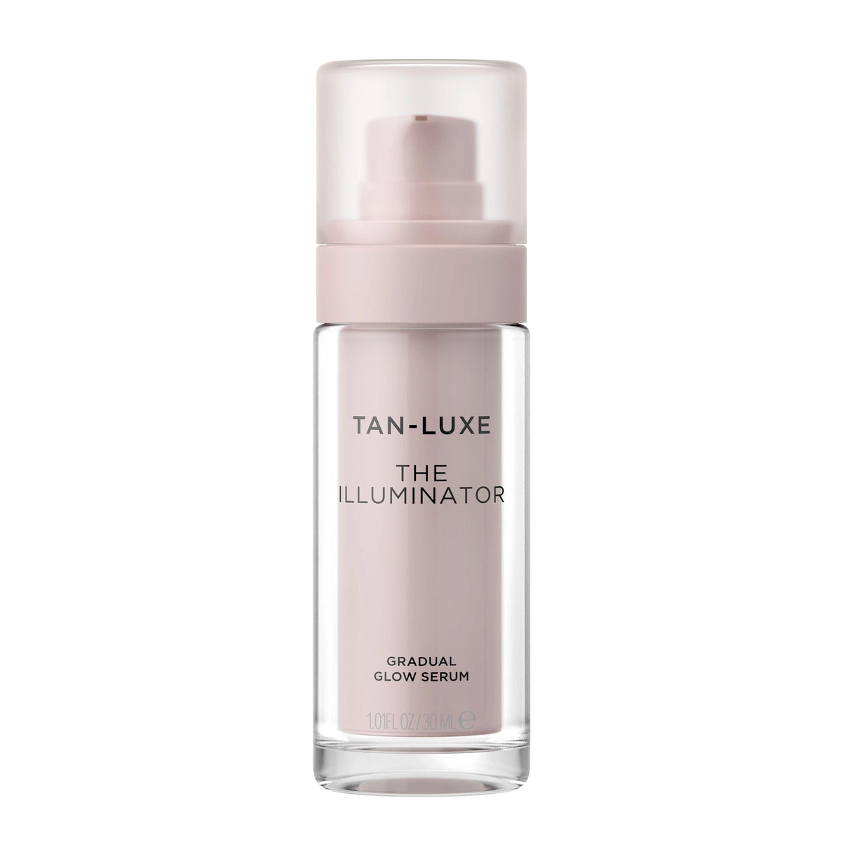 TAN-LUXE front bottle shot showing compact tanner and clear packaging benefit visible