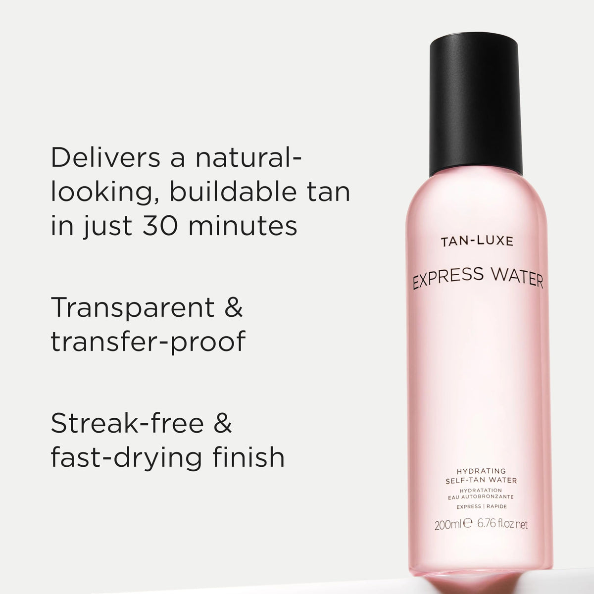 TAN-LUXE ingredient label detail highlighting vegan cruelty-free benefit