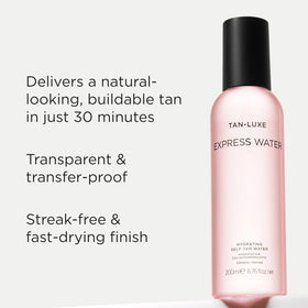 TAN-LUXE ingredient label detail highlighting vegan cruelty-free benefit