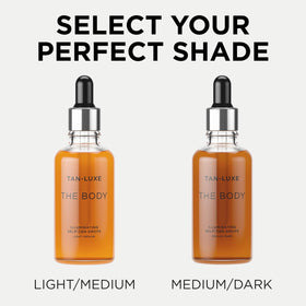 TAN-LUXE bottle next to a ruler showing 15 ml scale for travel convenience