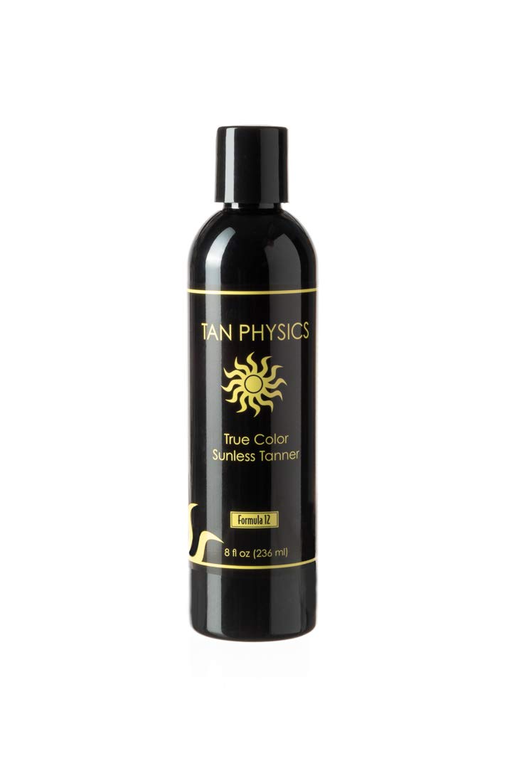 Tan Physics front 8oz bottle showing label and natural tan benefit