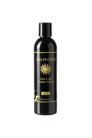 Tan Physics front 8oz bottle showing label and natural tan benefit
