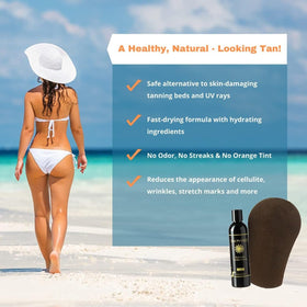 Tan Physics tanning mitt close-up with micro-fiber surface for streak-free blending