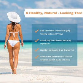Tan Physics lotion texture close-up demonstrating quick-absorbing, streak-free finish